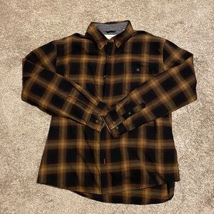Weatherproof Brown and Black Plaid Button-Down Flannel Shirt
